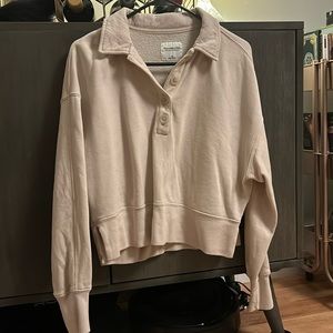 ABERCROMBIE & FITCH Johnny Collar Button-Up Sweatshirt in Cream XS